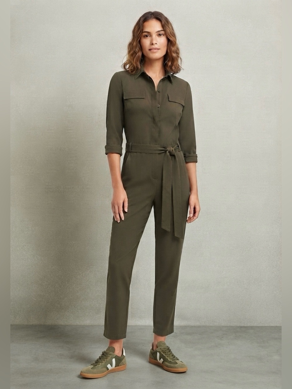 Banana Republic Belted Bi Stretch Utility Jumpsuit NWT Olive Green Size 6